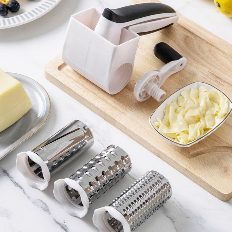 Hand Crank Rotary Cheese Grater with 3 Stainless Steel Drums, Kitchen Shredder Slicer for Cheese Butter