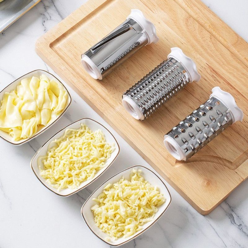 Hand Crank Rotary Cheese Grater with 3 Stainless Steel Drums, Kitchen Shredder Slicer for Cheese Butter