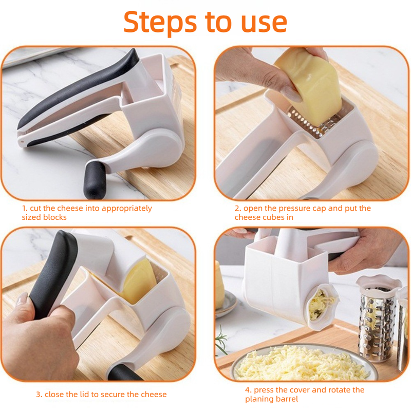 Hand Crank Rotary Cheese Grater with 3 Stainless Steel Drums, Kitchen Shredder Slicer for Cheese Butter
