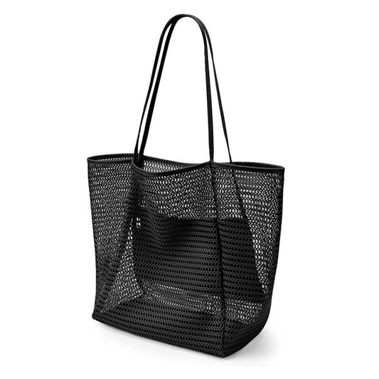 Mesh Large Beach Tote Bag, Foldable, Breathable, Single-Shoulder Shopping Bag for Travel, 2-Pack - Black