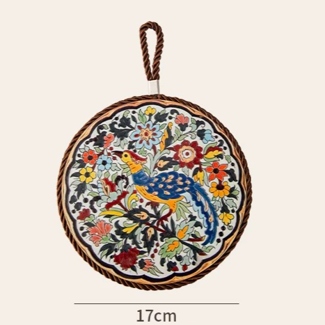4-Pack - Chinese Retro Ceramic Trivet, Heat-Resistant, Non-Scratch Coaster with Cork Base, 17cm Round Table Mats - Sunflower Pattern