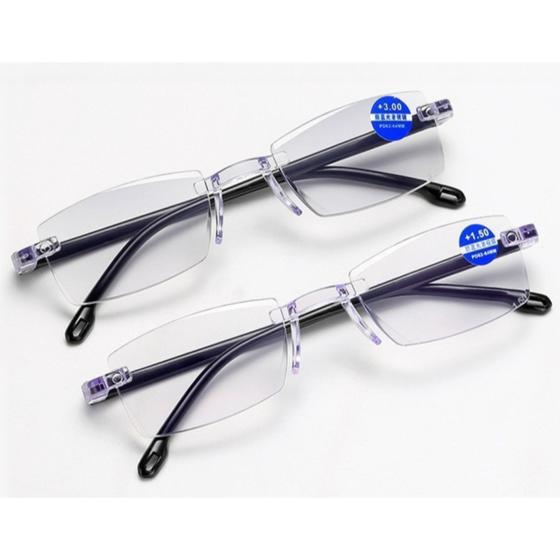 Rimless Diamond Cut Anti-Blue Light Reading Glasses +2.50 Diopters, Unisex, 2-Pack (Same Power) with 2 Clear Plastic Cases