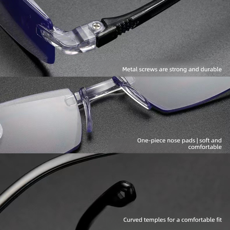 Rimless Diamond Cut Anti-Blue Light Reading Glasses +2.50 Diopters, Unisex, 2-Pack (Same Power) with 2 Clear Plastic Cases