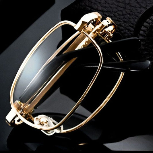+2.50 Diopter Metal Portable Foldable Anti-Blue Light Reading Glasses, Lightweight Compact Readers for Seniors—Gold