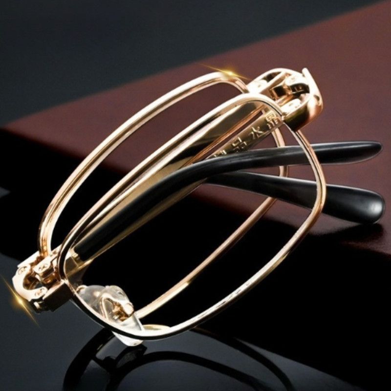 +2.50 Diopter Metal Portable Foldable Anti-Blue Light Reading Glasses, Lightweight Compact Readers for Seniors—Gold