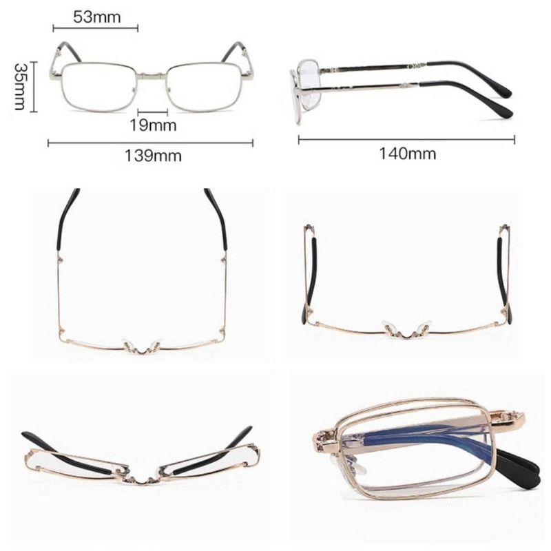 +2.50 Diopter Metal Portable Foldable Anti-Blue Light Reading Glasses, Lightweight Compact Readers for Seniors—Gold