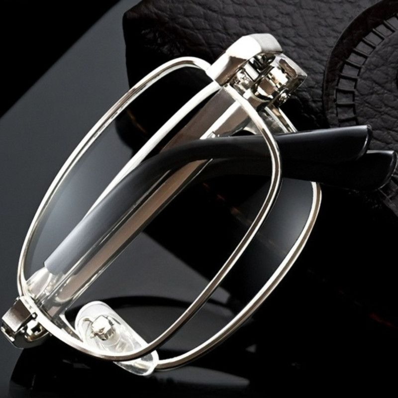+3.00 Diopter Metal Portable Foldable Anti-Blue Light Reading Glasses, Lightweight Compact Readers for Seniors - Silver