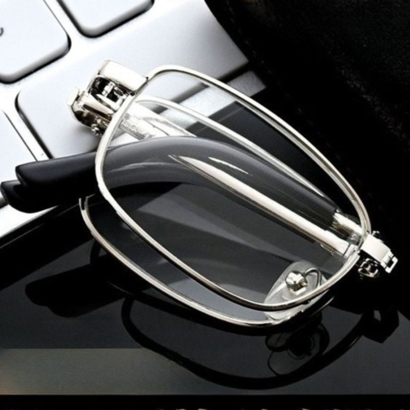 +3.00 Diopter Metal Portable Foldable Anti-Blue Light Reading Glasses, Lightweight Compact Readers for Seniors - Silver