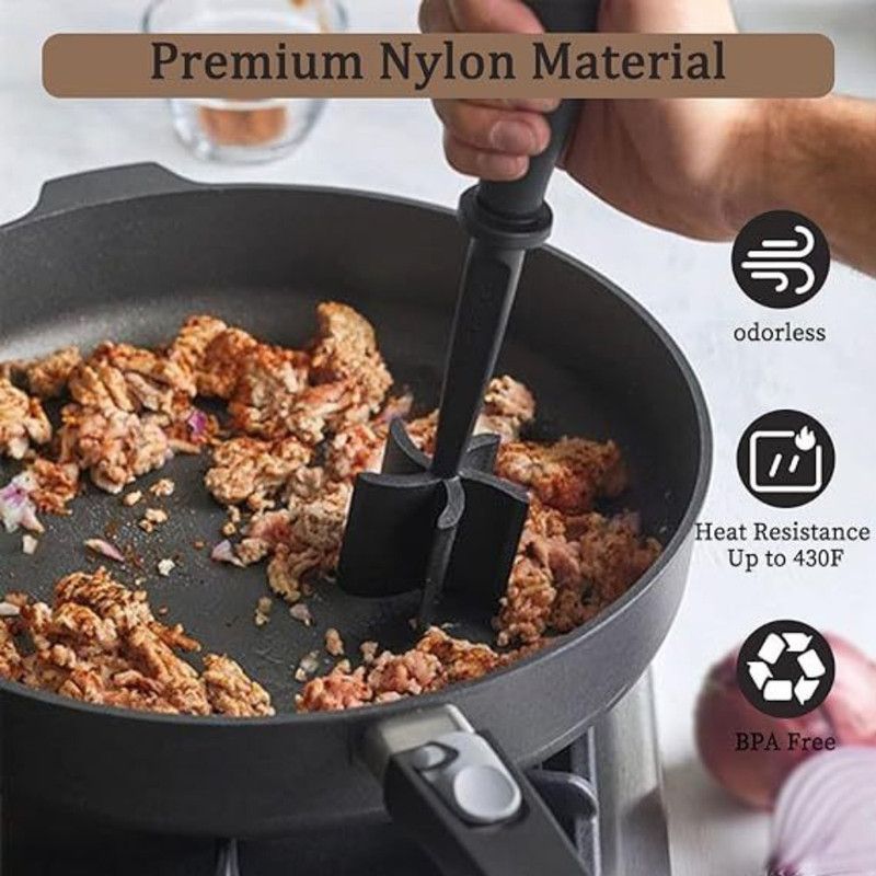 Food Grade Nylon 5-Blade Meat Chopper Spatula, Heat Resistant Non-Stick Ground Beef Masher Multi-Purpose Cooking Tool