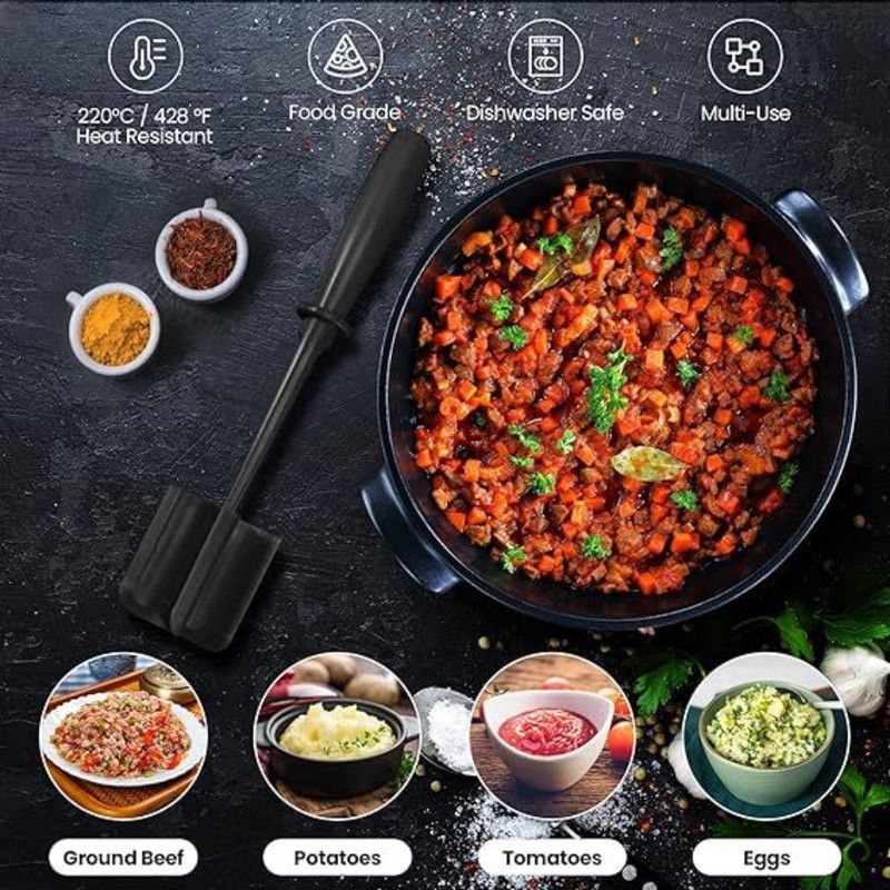 Food Grade Nylon 5-Blade Meat Chopper Spatula, Heat Resistant Non-Stick Ground Beef Masher Multi-Purpose Cooking Tool