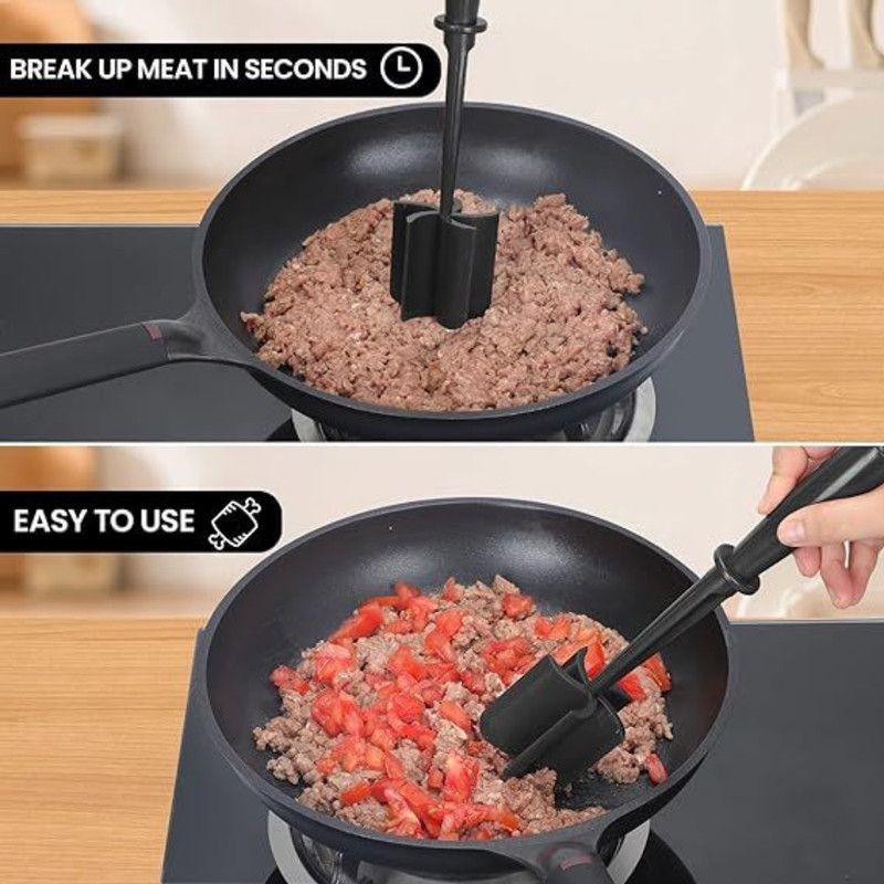 Food Grade Nylon 5-Blade Meat Chopper Spatula, Heat Resistant Non-Stick Ground Beef Masher Multi-Purpose Cooking Tool