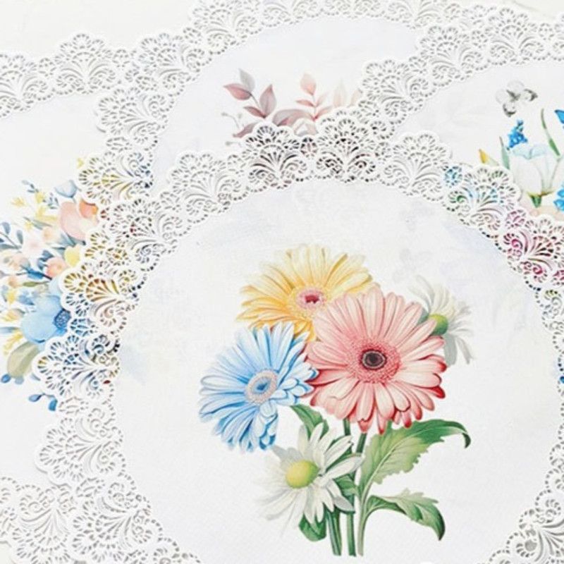 2-Pack Round PVC Lace-Printed Placemats, Waterproof, Oil-Resistant, Heat-Insulating Floral Table Mats - Daisy Pattern
