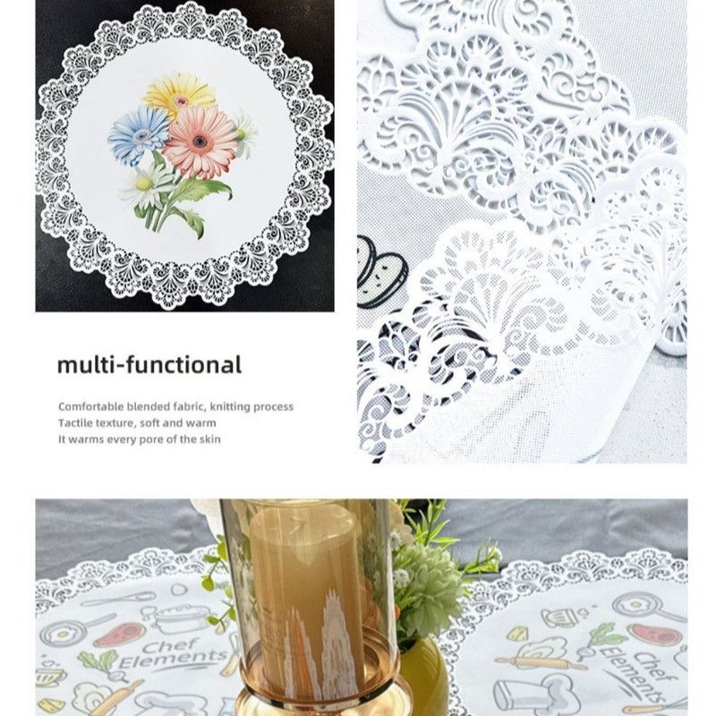 2-Pack Round PVC Lace-Printed Placemats, Waterproof, Oil-Resistant, Heat-Insulating Floral Table Mats - Floral Pattern