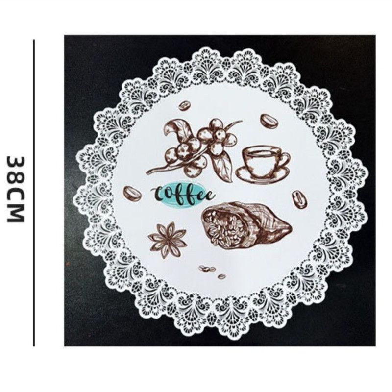 2-Pack Round PVC Lace-Printed Placemats, Waterproof, Oil-Resistant, Heat-Insulating Floral Table Mats - Floral Pattern