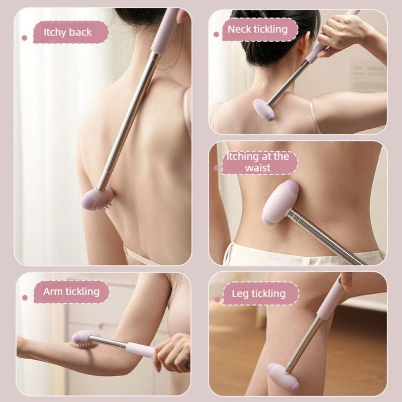 Retractable Double-Sided Back Scratcher, 2-in-1 TPR Itch Relief & Massage Hammer with Hanging Loop—Beige