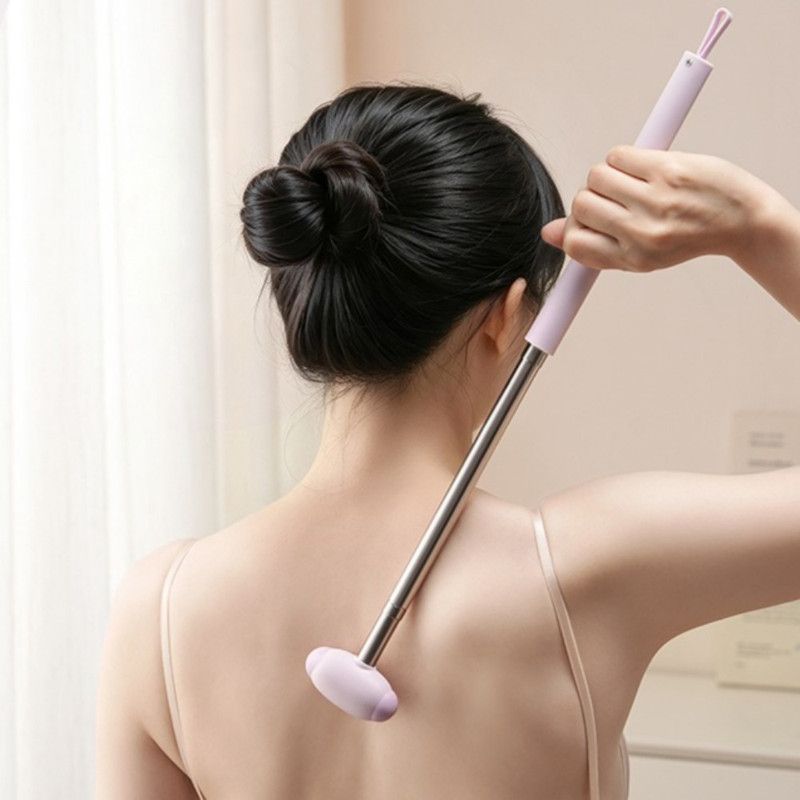 Retractable Double-Sided Back Scratcher, 2-in-1 TPR Itch Relief & Massage Hammer with Hanging Loop—Beige