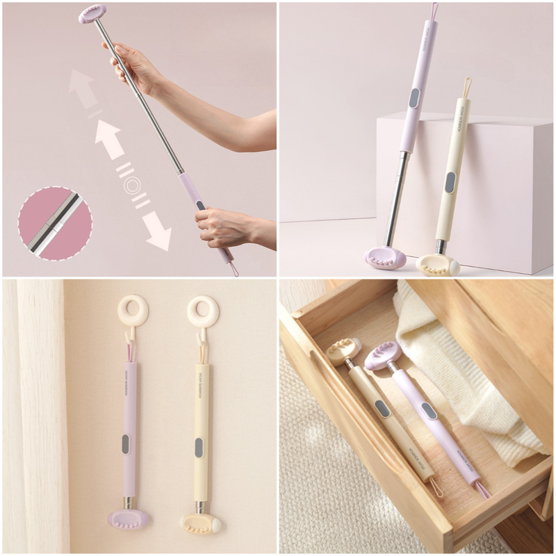Retractable Double-Sided Back Scratcher, 2-in-1 TPR Itch Relief & Massage Hammer with Hanging Loop—Purple
