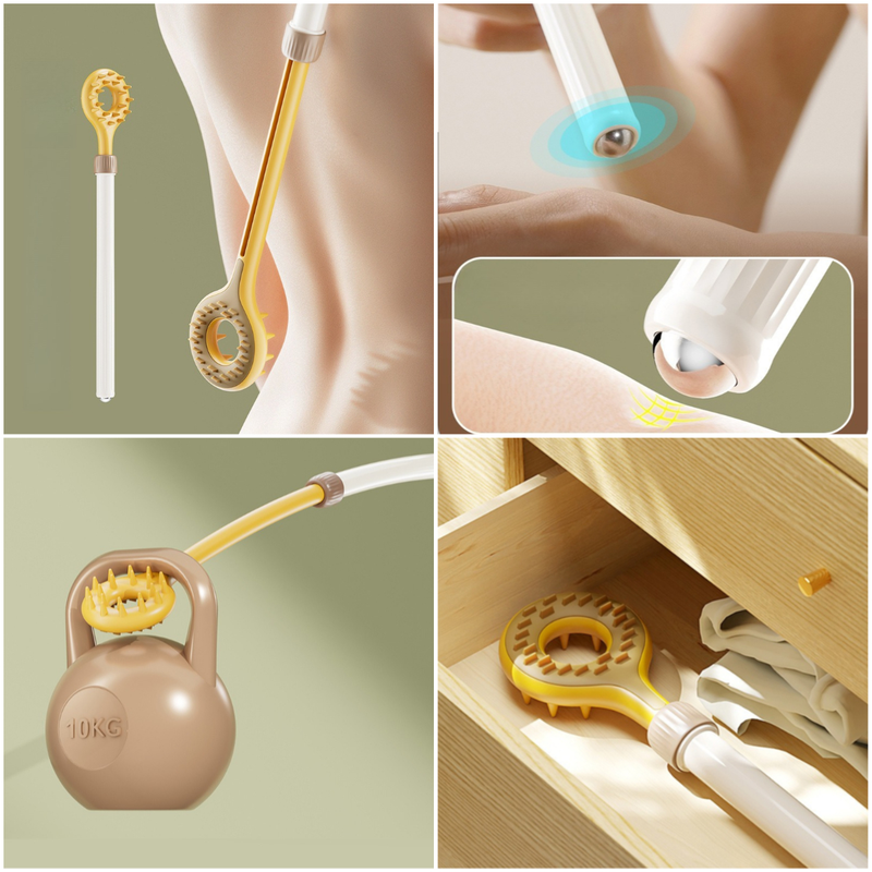Retractable Double-Sided Back Scratcher, Multi-Function Itch Relief Tool with Ball-Point Massager—Pink