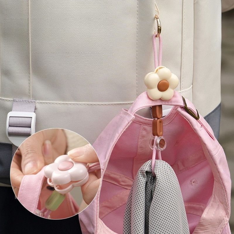 Flower Multi-Purpose Hat Clip 2-Pack, Portable Anti-Lost Cap Holder Hook for Backpacks and Outdoor Travel—Beige