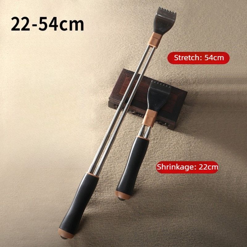 Dual Retractable Back Scratcher, Portable Self-Scratching Tool with Magnetic Massage Roller and Anti-Slip PP Claw—Black