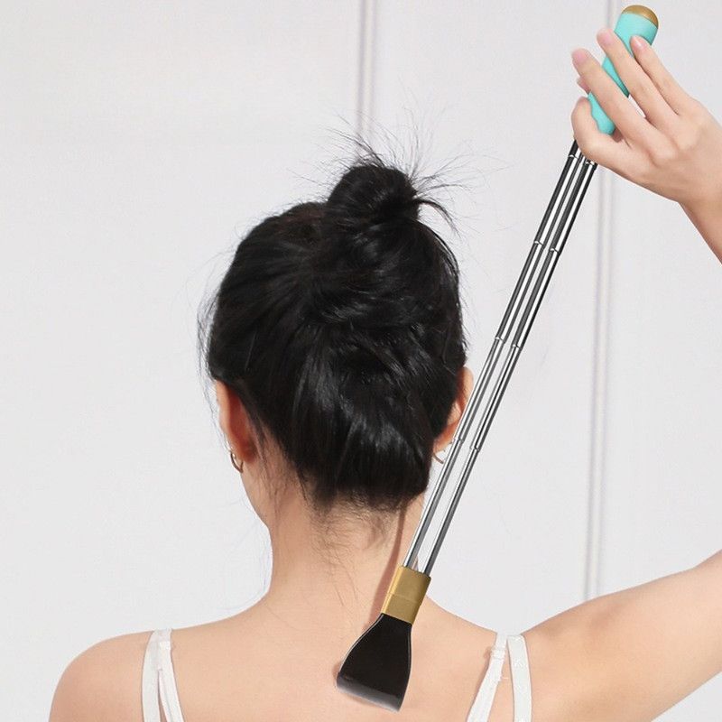 Dual Retractable Back Scratcher, Portable Self-Scratching Tool with Magnetic Massage Roller and Anti-Slip PP Claw - Red