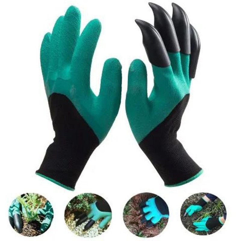 1 Pair of Garden Gloves with Claws, Non-Slip Protective Work Gloves for Planting, Digging, and Weeding—Green