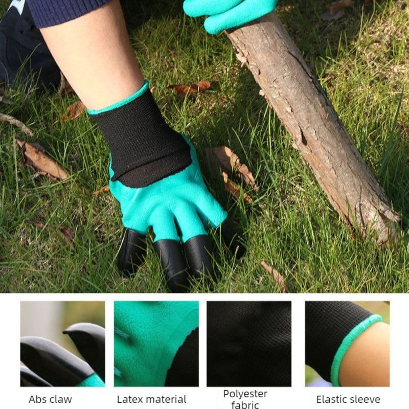 1 Pair of Garden Gloves with Claws, Non-Slip Protective Work Gloves for Planting, Digging, and Weeding—Green
