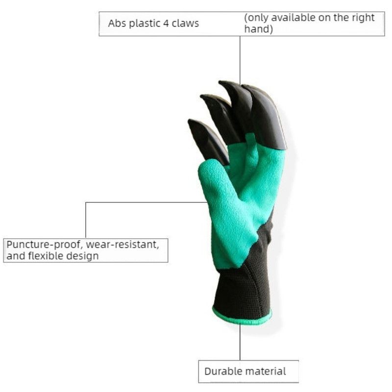 1 Pair of Garden Gloves with Claws, Non-Slip Protective Work Gloves for Planting, Digging, and Weeding—Green