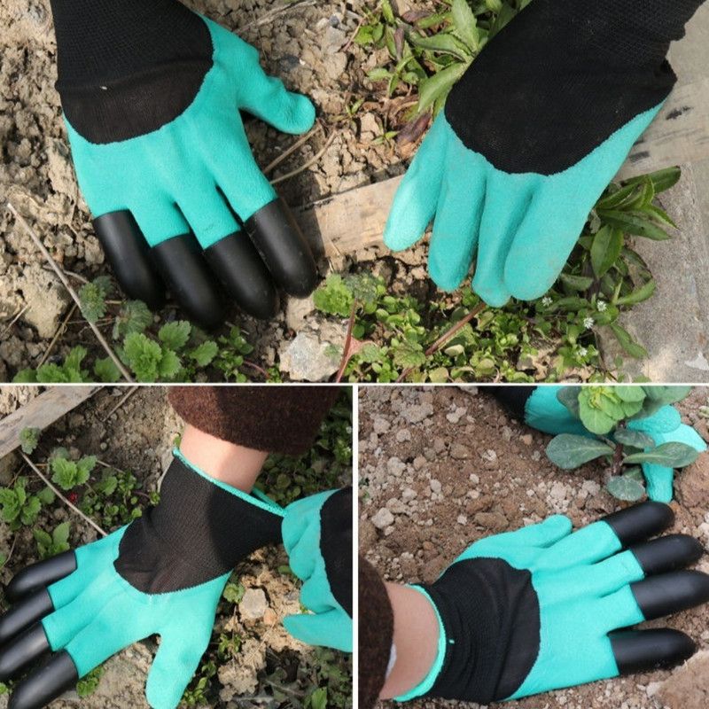 1 Pair of Garden Gloves with Claws, Non-Slip Protective Work Gloves for Planting, Digging, and Weeding—Green