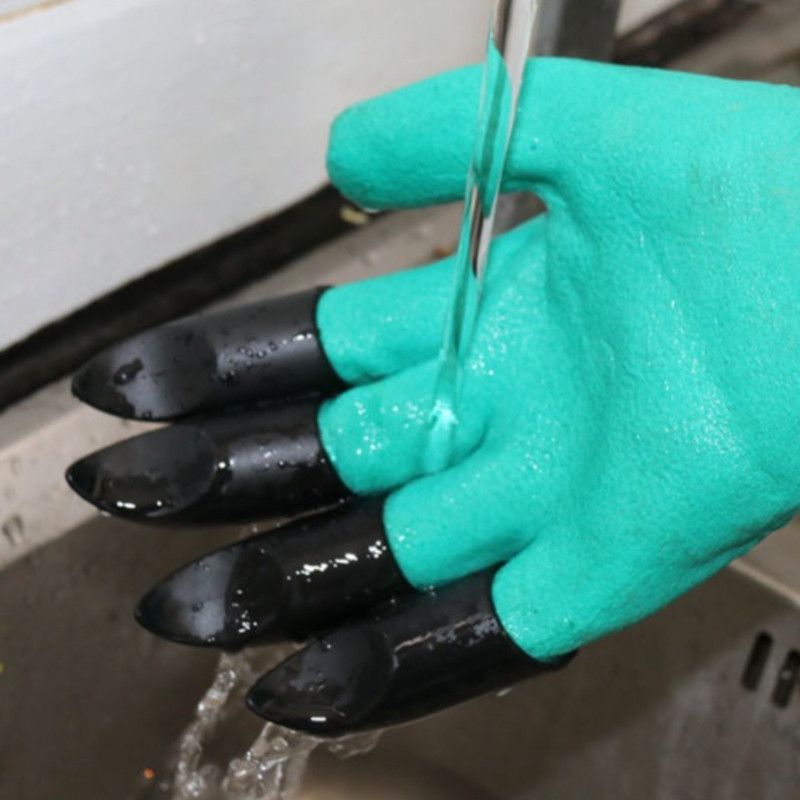 1 Pair of Garden Gloves with Claws, Non-Slip Protective Work Gloves for Planting, Digging, and Weeding—Green