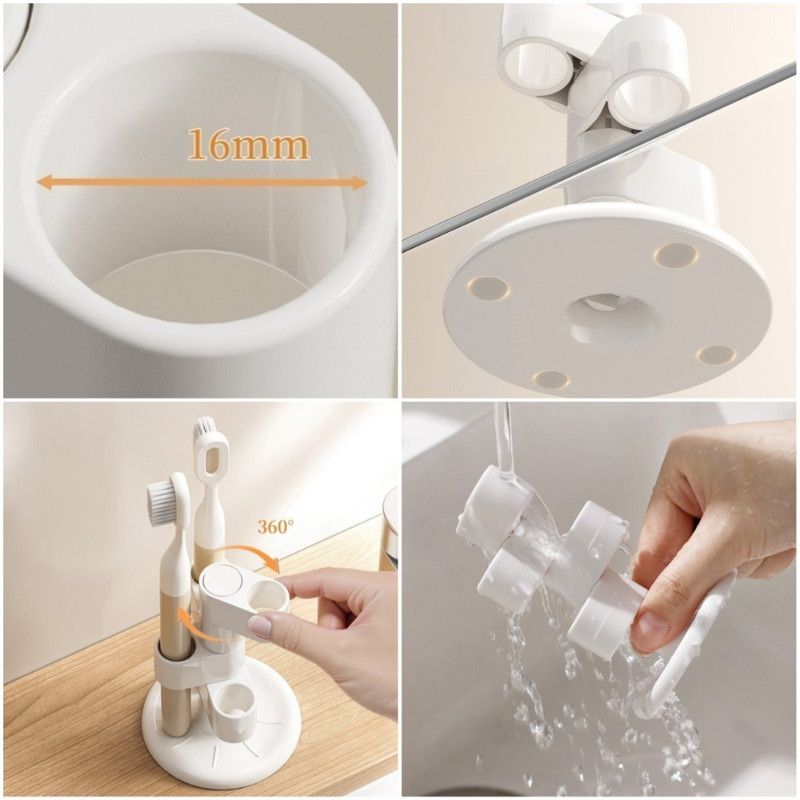 360° Rotatable Toothbrush Holder, Makeup Brush Holder, Anti-slip  Rack For Bathroom Vanity