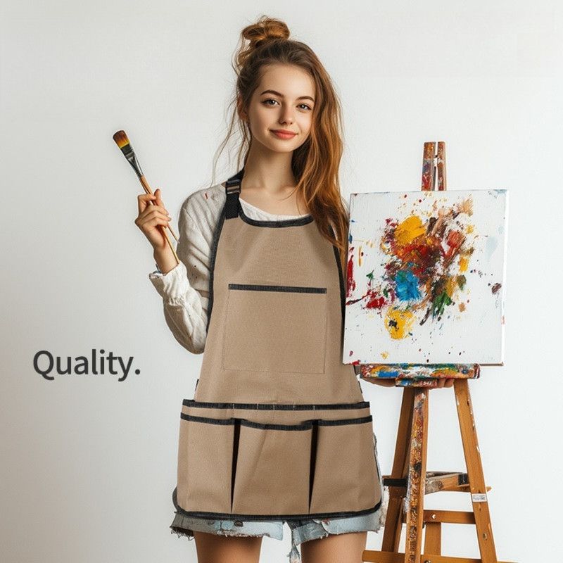 Multi-Pocket Waterproof Oxford Tool Apron, Large-Capacity Work Apron for Gardening, Auto Repair, and Painting—Khaki