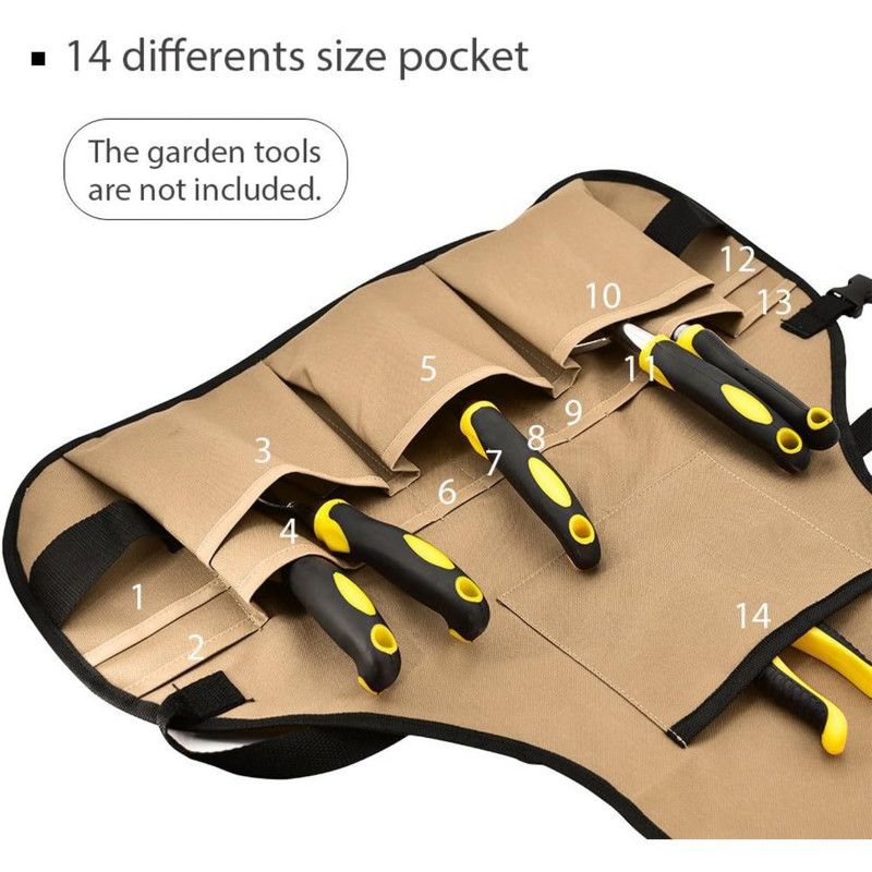 Multi-Pocket Waterproof Oxford Tool Apron, Large-Capacity Work Apron for Gardening, Auto Repair, and Painting—Khaki