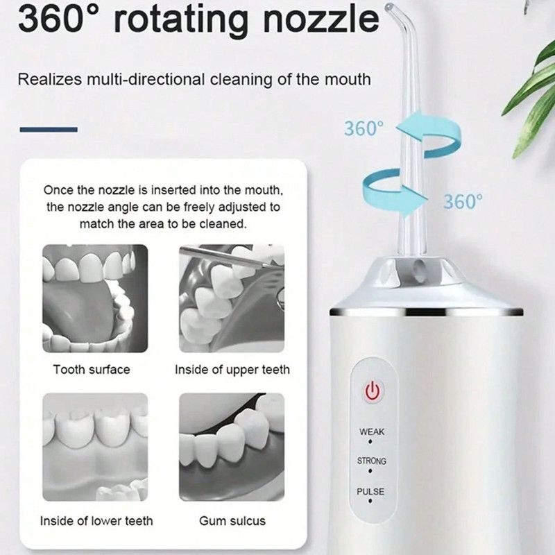 Portable Electric Oral Irrigator, Rechargeable Water Flosser, Handheld Dental Cleaner for Oral Care—White
