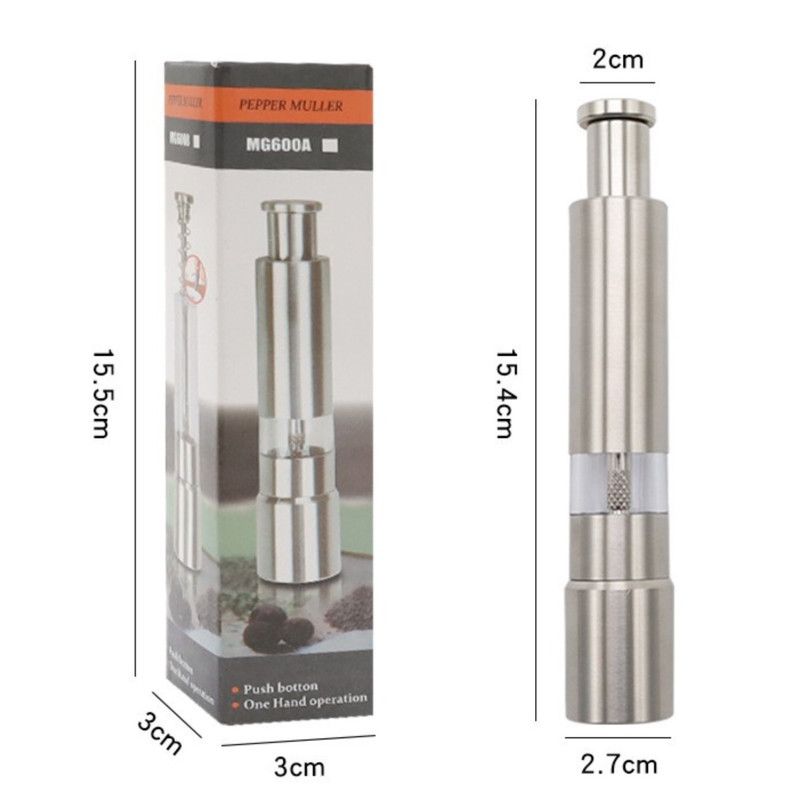 Stainless Steel Push-Type Pepper Grinder, Portable Manual Spice Mill, Pepper & Sea Salt Grinder