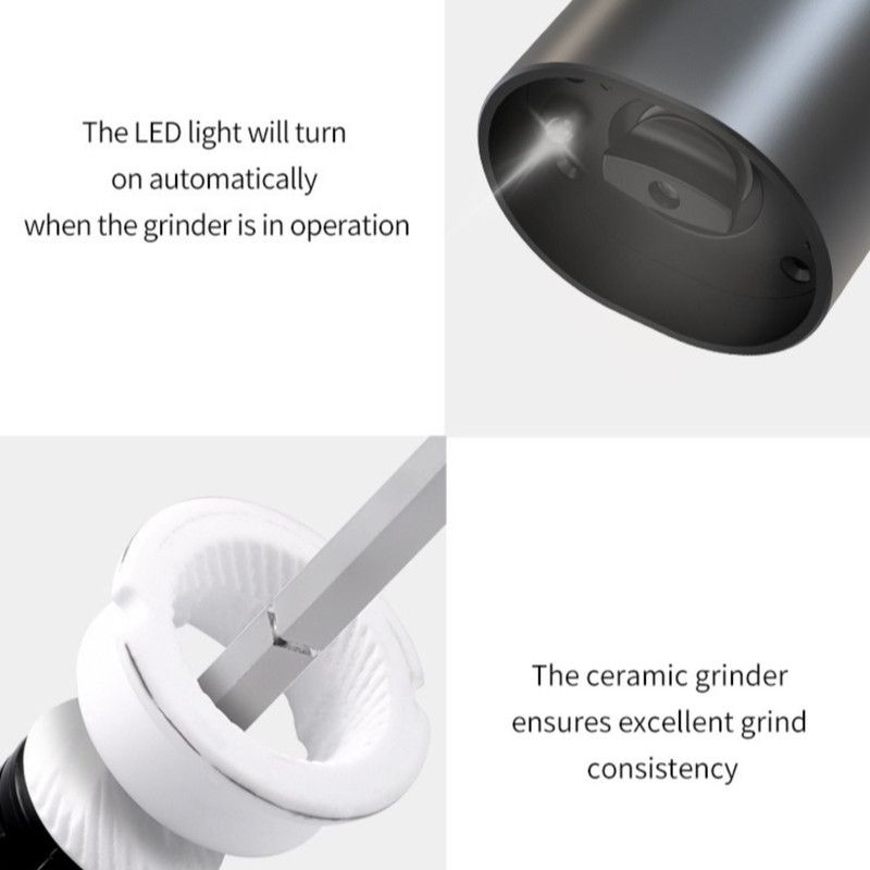Type-C - Automatic Salt and Pepper Grinder for the Home Kitchen, 5-Level Adjustable Spice Mill with LED Light