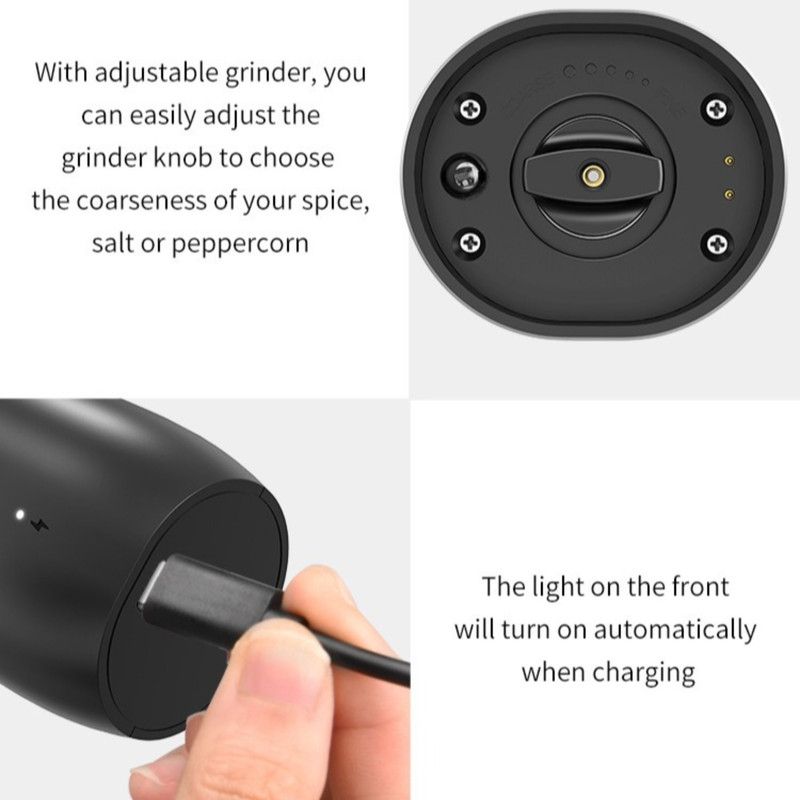 Type-C - Automatic Salt and Pepper Grinder for the Home Kitchen, 5-Level Adjustable Spice Mill with LED Light