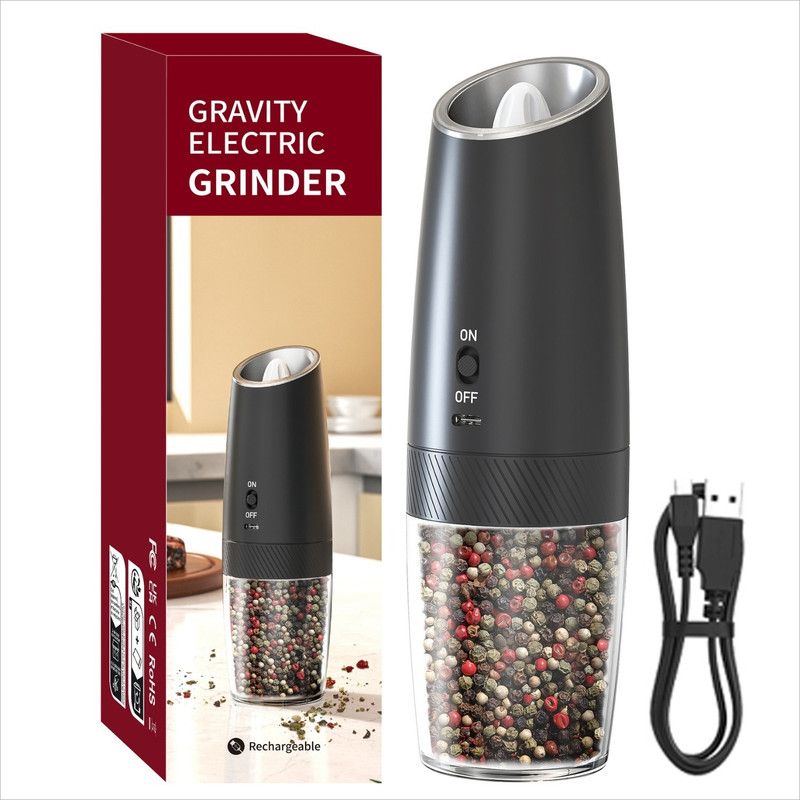 Gravity Electric Pepper Grinder, Type-C Rechargeable Spice Mill, Ceramic Burr Salt & Pepper Grinder For Kitchen