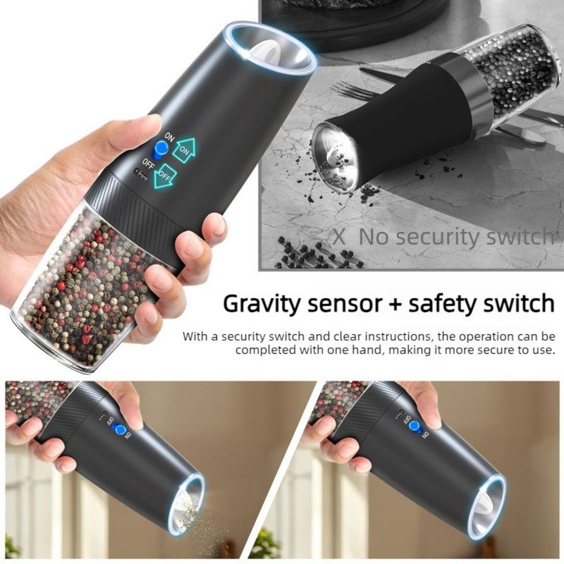 Gravity Electric Pepper Grinder, Type-C Rechargeable Spice Mill, Ceramic Burr Salt & Pepper Grinder For Kitchen