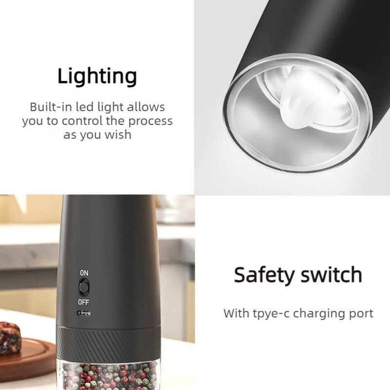 Gravity Electric Pepper Grinder, Type-C Rechargeable Spice Mill, Ceramic Burr Salt & Pepper Grinder For Kitchen
