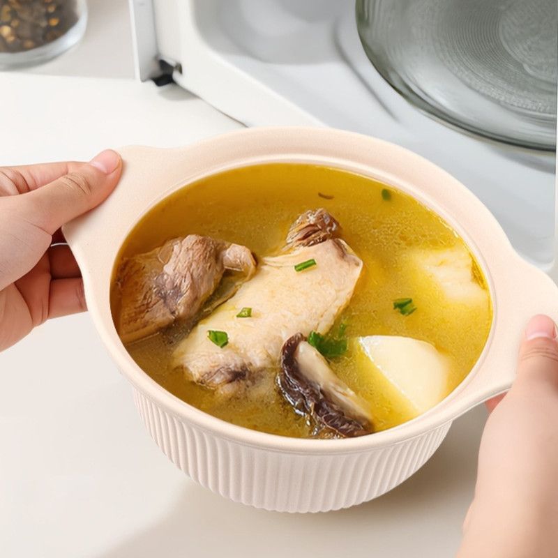 Food-Grade Silicone Divided Steamer Pot, Double-Handled Stew Pot with Lid, 1250ml, for Home Diet Cooking—Beige