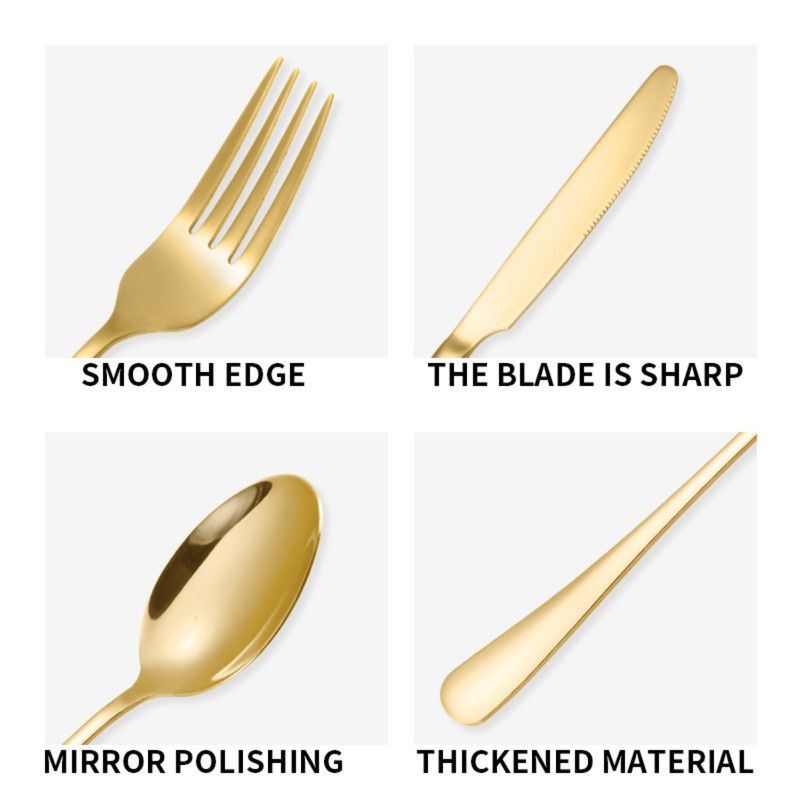 24-Piece Stainless Steel Tableware Set, Mirror-Polished Steak Knife, Fork, and Spoon Cutlery—Rose Gold