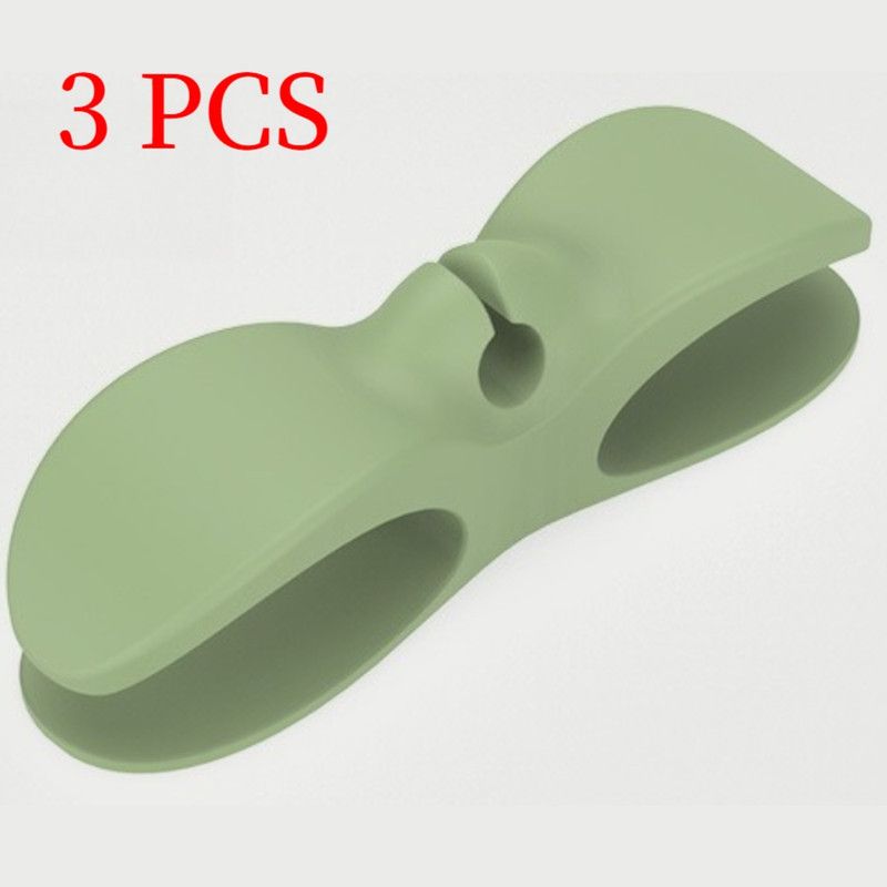 Silicone Cable Winder Organizer 3-Pack, Power Cord Holder, Wall Wire Clip, Data Cable Storage Clamp—Green