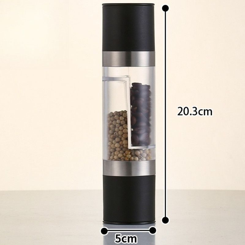 Double-Head Manual Spice Grinder, 2-in-1 Pepper & Sea Salt Mill, Adjustable Coarseness Seasoning Crusher—Black