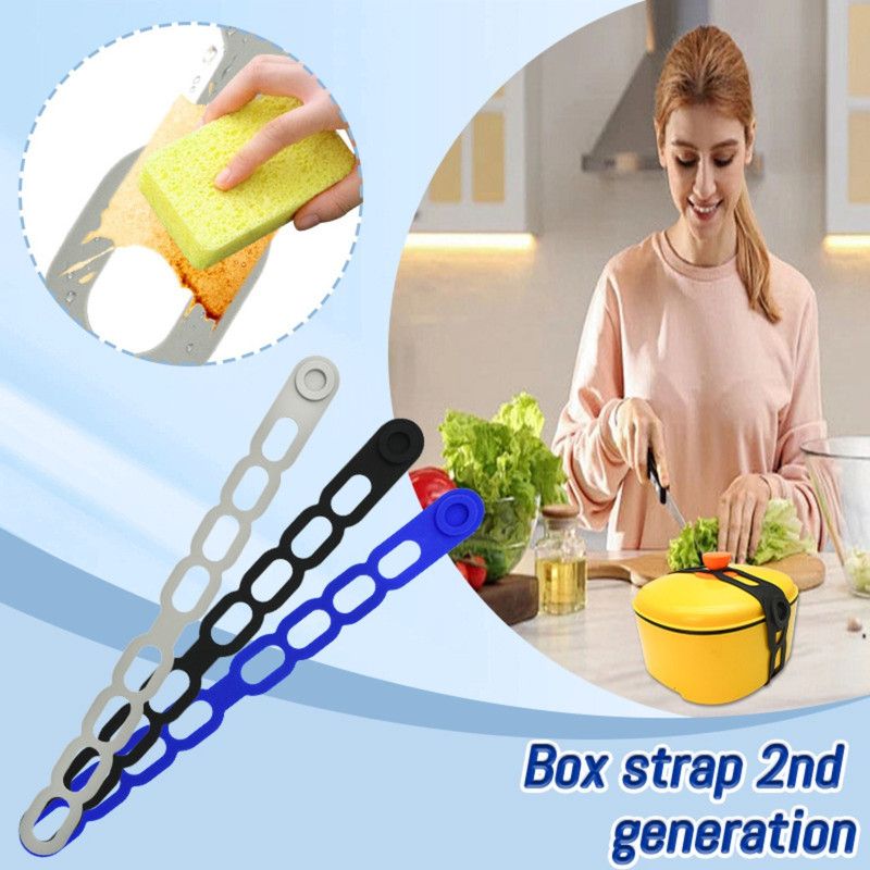 Lunch Box Strap, Adjustable Snap Lid Holder, Portable Pot Cover Fastening Band for Outdoor Use, 2-Pack—Blue