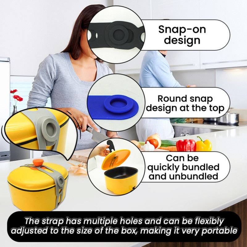 Lunch Box Strap, Adjustable Snap Lid Holder, Portable Pot Cover Fastening Band for Outdoor Use, 2-Pack—Gray