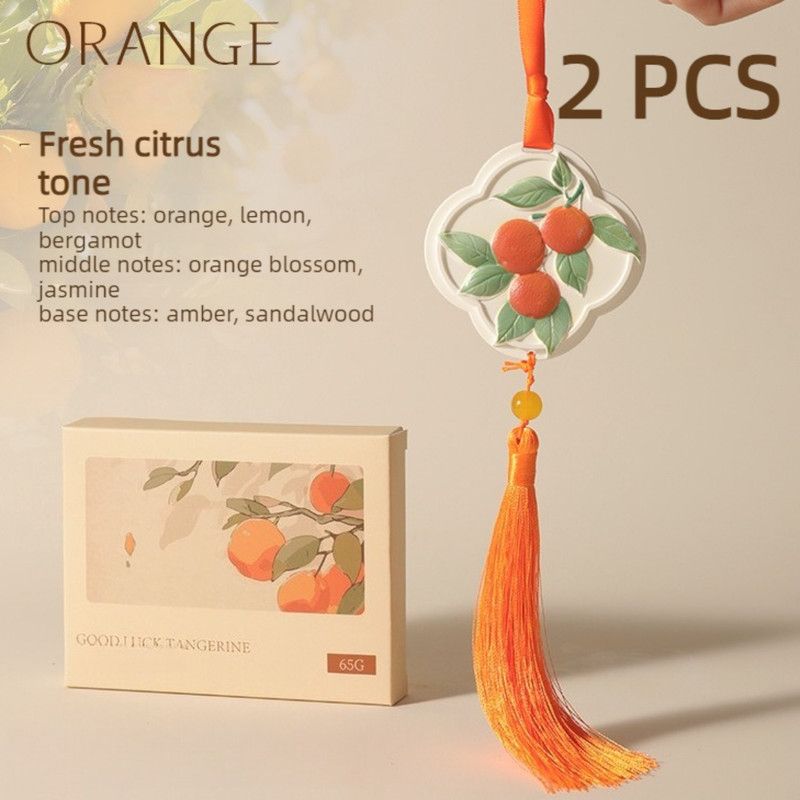 2 pcs Fragrance Stone Hanging Ornament, Long-Lasting Odor-Removing Scent Tablet for Car & Wardrobe—Orange