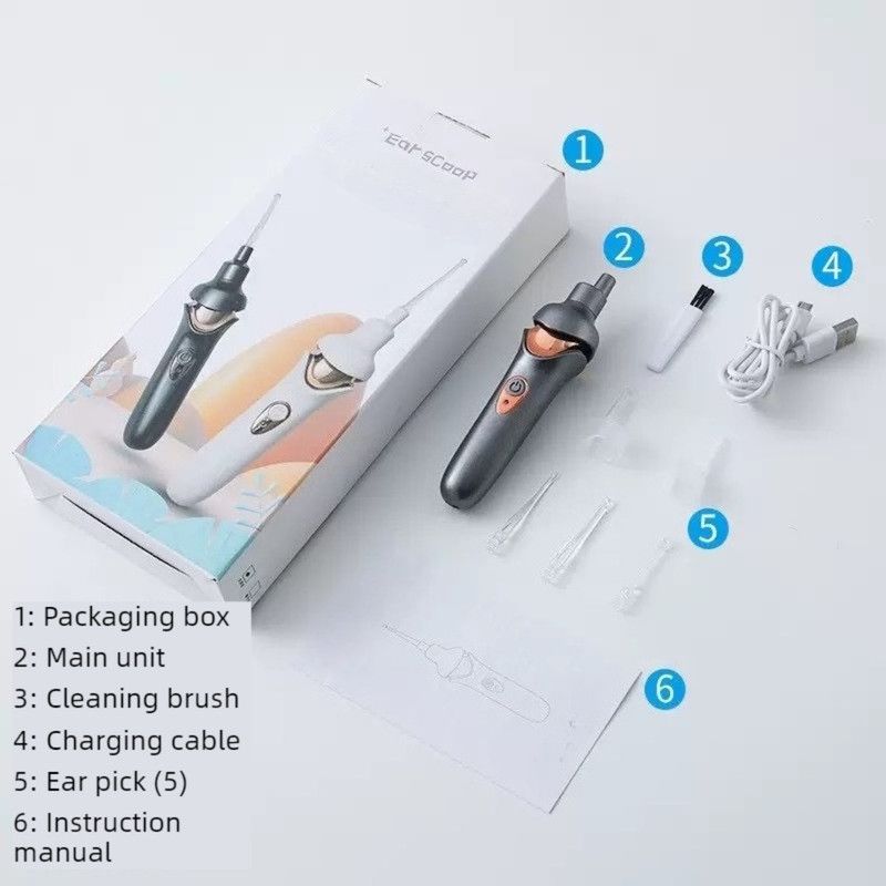 Electric Light-Up Earwax Remover, Self-Suction Ear Scoop Kit, Safe Ear Cleaning Tool for Kids & Adults—Black