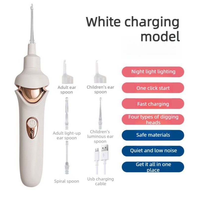 Electric Light-Up Earwax Remover, Self-Suction Ear Scoop Kit, Safe Ear Cleaning Tool for Kids & Adults—White