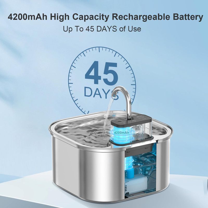 3.2L Large Capacity Stainless Steel Pet Water Fountain 4200mAh Rechargeable Battery Automatic Circulating Dog Cat Drinking Water Dispenser